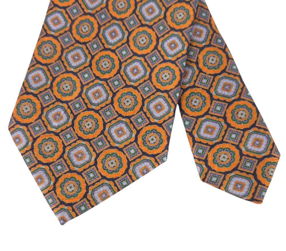 Stefano Ricci Medallion Geometric Silk Tie Mens Orange Brown $280